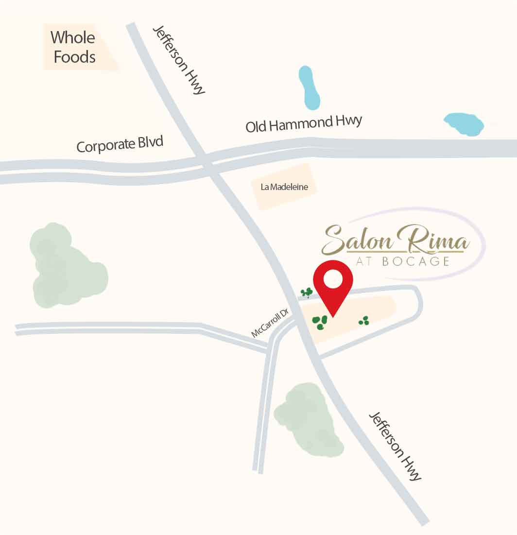 Salon near Whole Foods. Map of the location showing the Salon on Jefferson Hwy just south of Whole Foods.